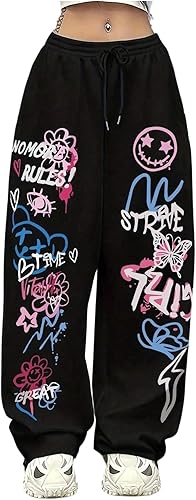 RoseSeek Women's Sweatpants Graphic Straight Leg Track Pants Drawstring Waist Hi