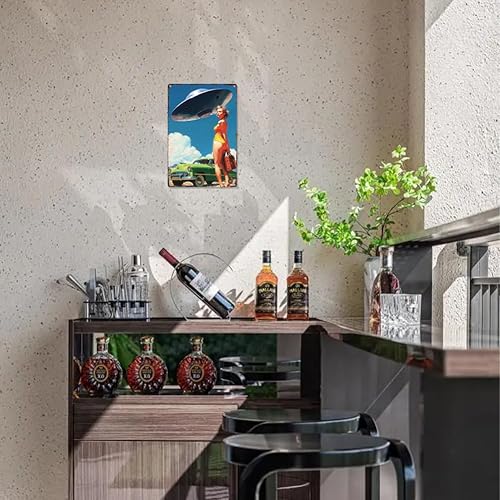 Miniatura 7 de Pin Up Lady - Cartel de hojalata de metal retro para decoración de pared de 8 x 12 pulgadas, póster de arte de pared de automóvil con platillo