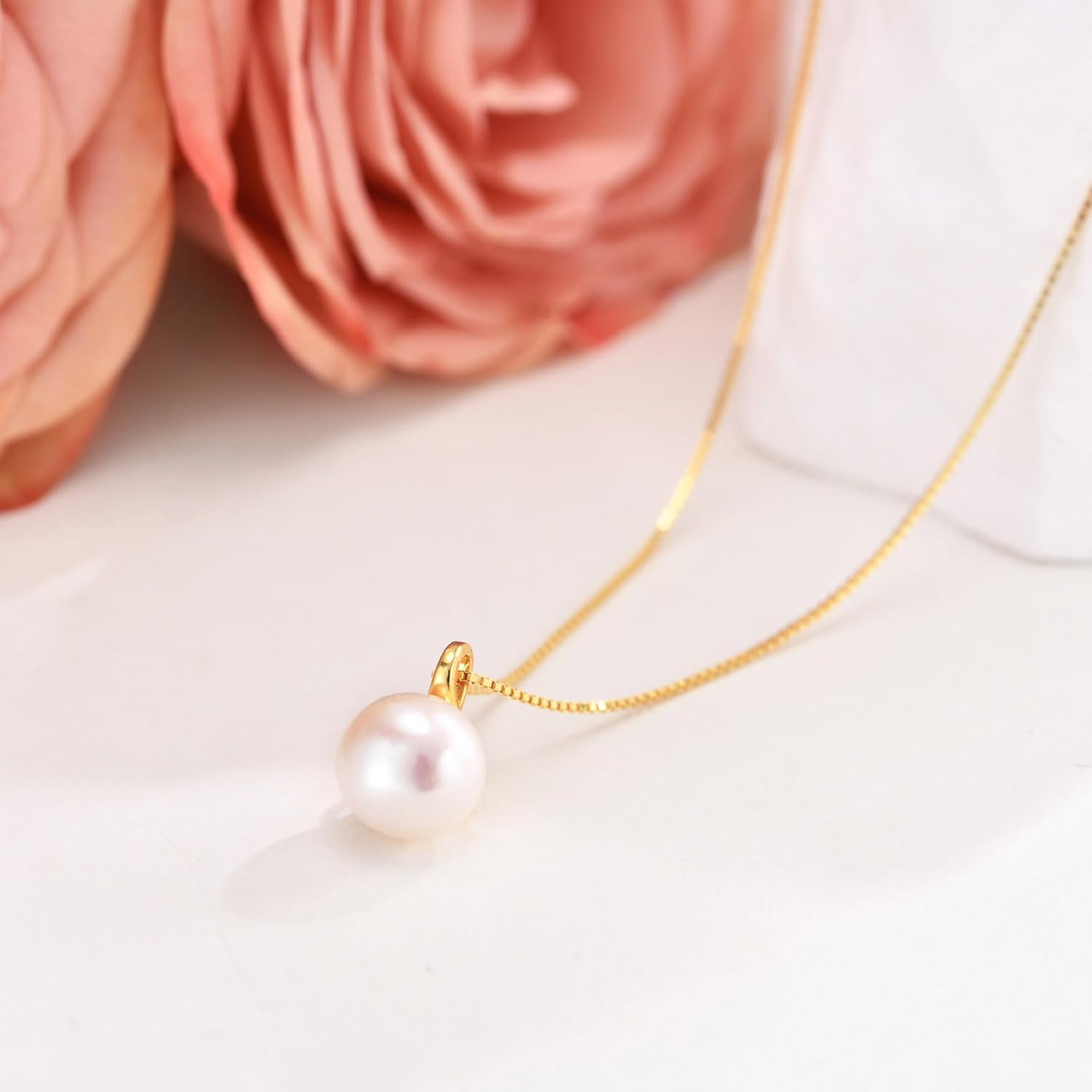 Freshwater Pearl Necklace for Women, S925 Sterling Silver Pearl Pendant Necklace Jewelry Gift, Mother Day Birthday Wedding Valentines Christmas Party 18K Dainty Single White Pearl Choker Necklaces for Mom Friends Grandma Daughter - Image 9