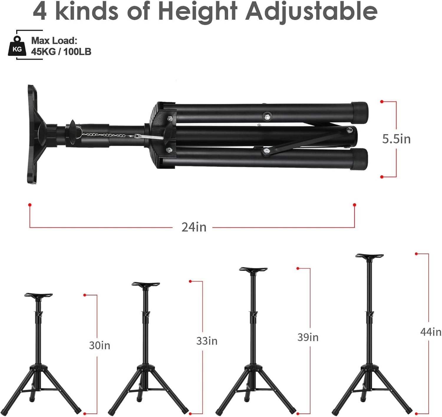 Speaker Tripod Stands,Adjustable PA DJ Short Tripod Stand Mini Speaker Stand Compatible Insert Safety Pin and Knob Tension
