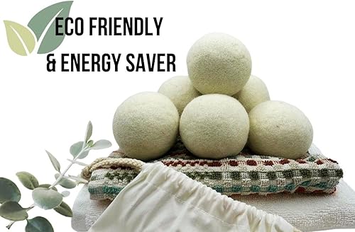 Miniatura 3 de Paquete de 6 bolas para secadora de lana de lavandería XL, 100% lana orgánica natural de Nueva Zelanda, ecológicas, hechas a mano, reutilizables,