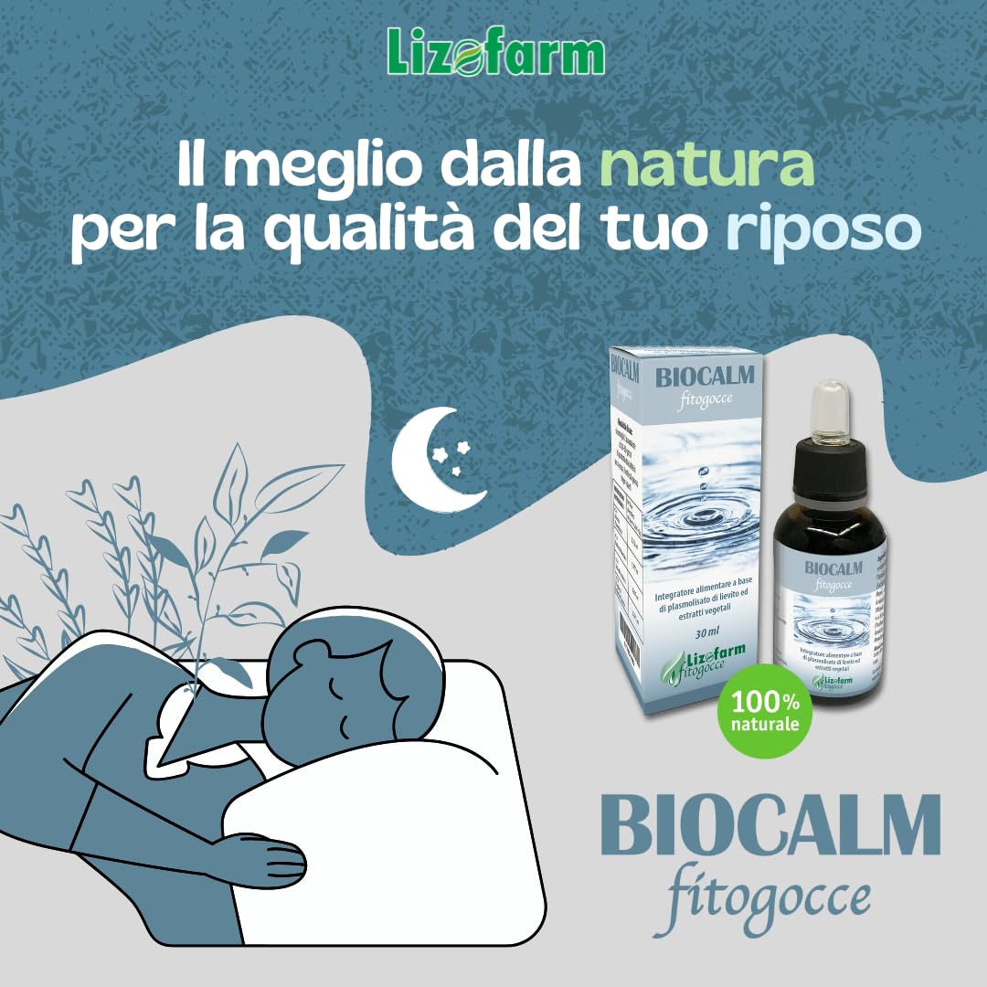 Biocalm Fitogocce | Integratore naturale per la qualità del sonno e il relax | Valeriana, Passiflora, Menta, Plasmolisato | 30 ml - Gocce Orali