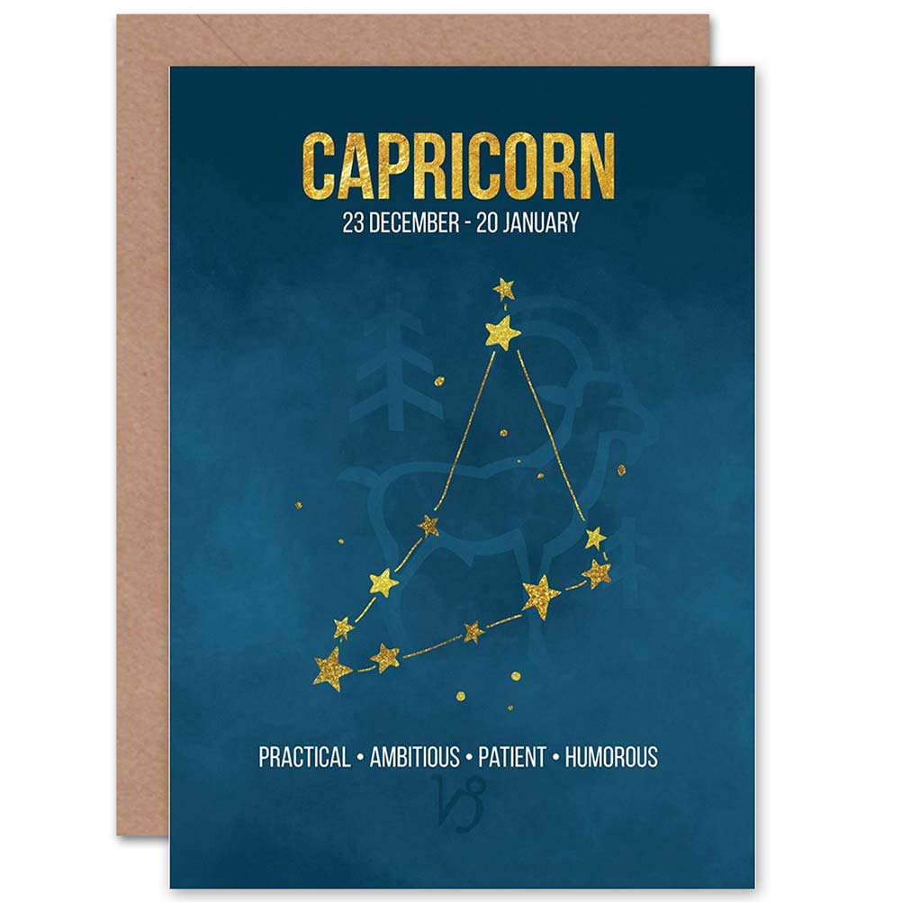 Capricorn Star Sign Birthday Card Astrology Zodiac Blue Blank Greeting Card