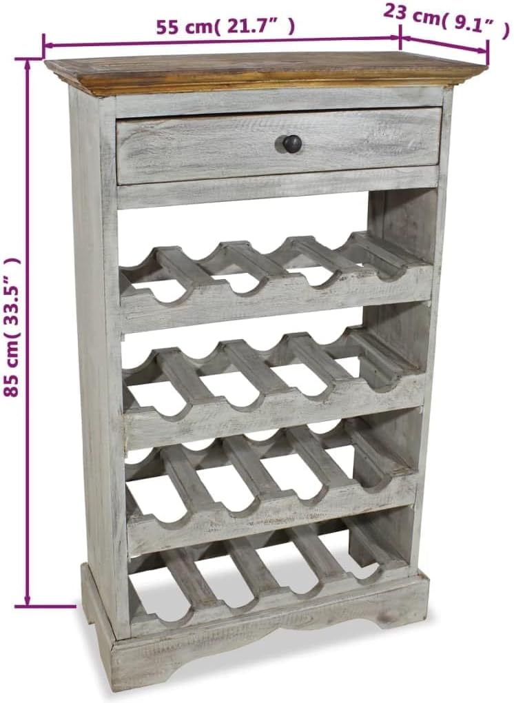 BOWERY HILL Solid Mahogany Wood Wine Rack, Brown Finish, 21.7" W x 9.1" D x 33.5" H, Handmade Vintage Style Bottle Holder, Durable Unique Wine Cabinet for Home Kitchen or Dining Room