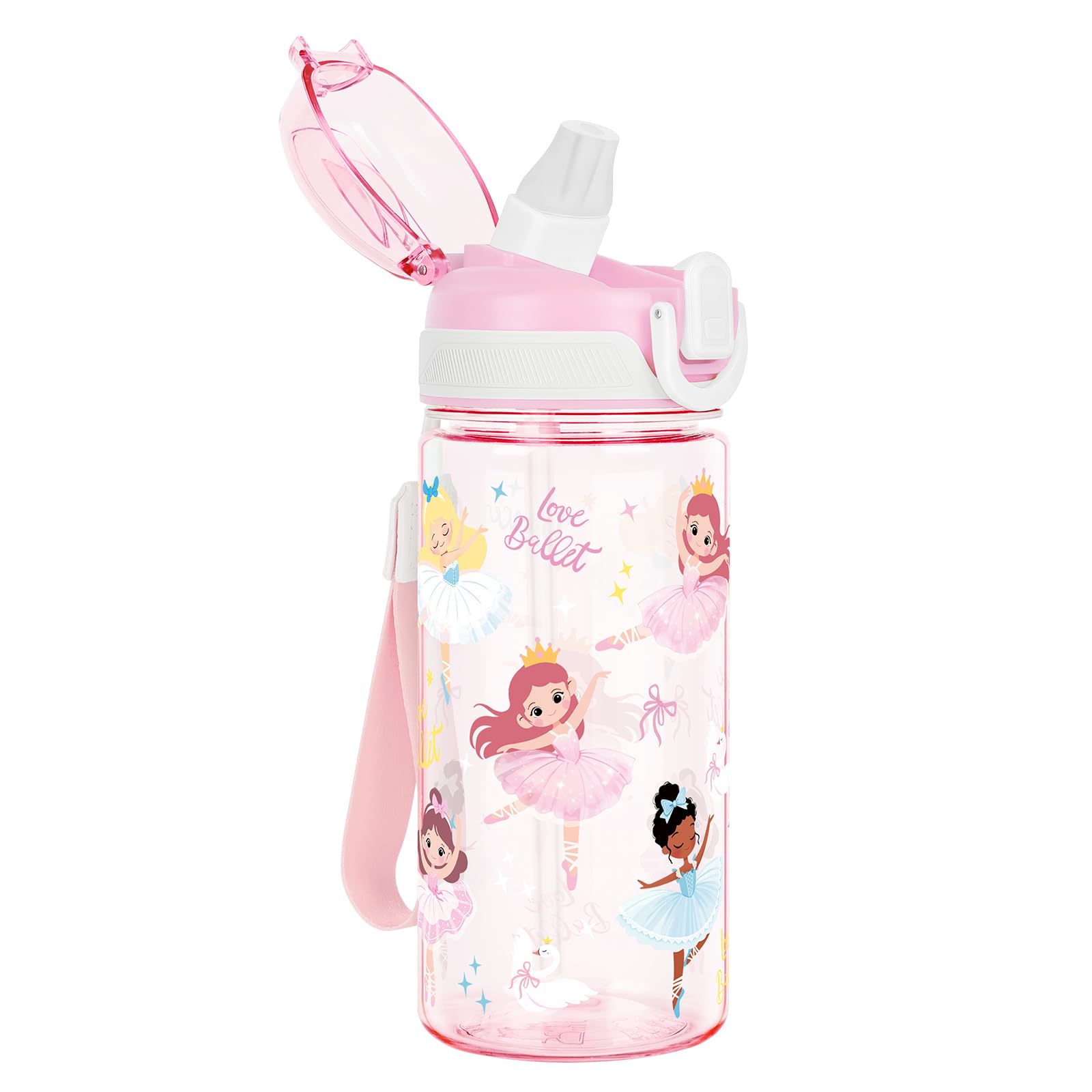 Kids Water Bottles with Straw for Girls & Boys Tritan, 480ML - Ballet