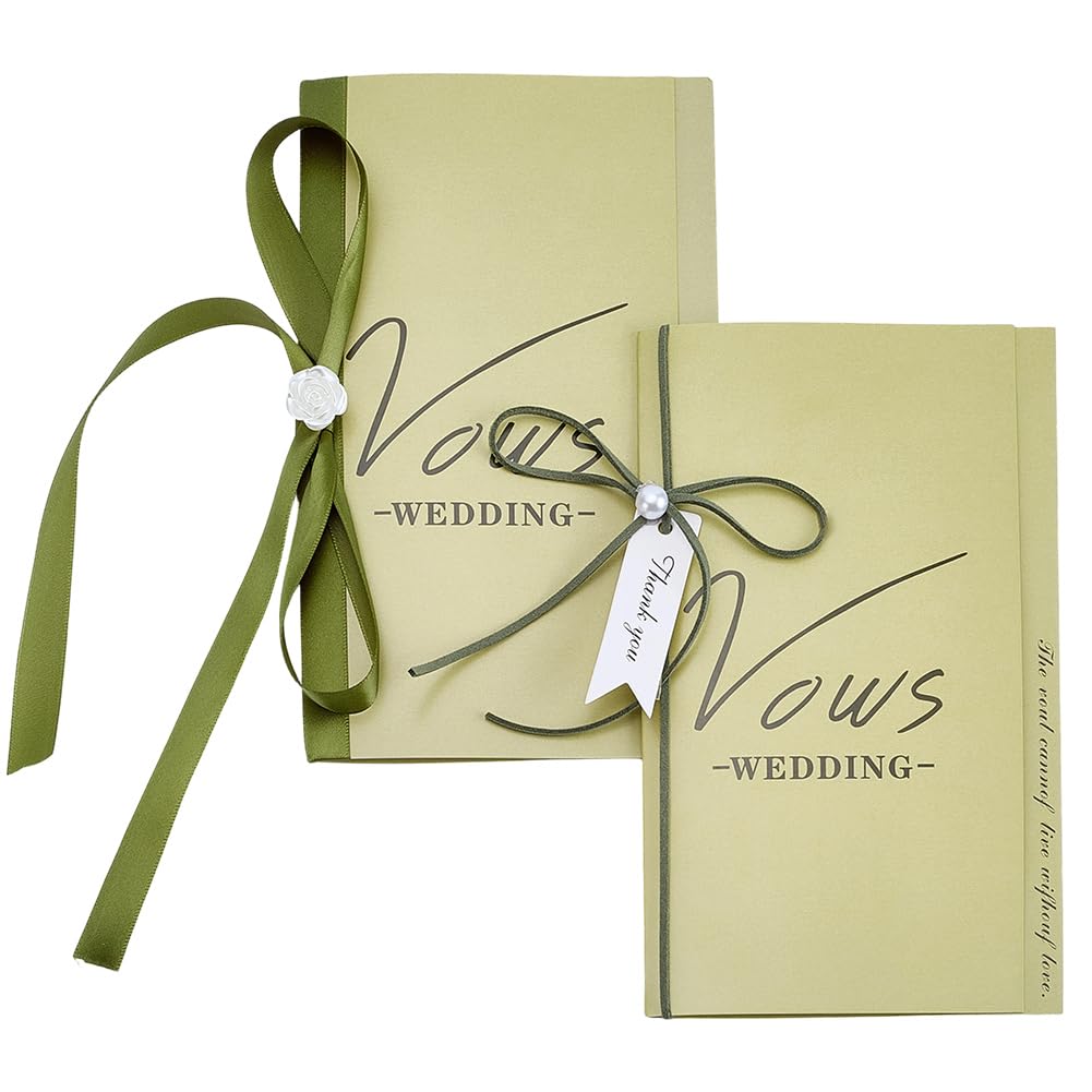 CRASPIRE 2 Sets Wedding Vow Card with Ribbon Ceremony Speech Note Journal Vow Keepsake Booklets Gifts for Bride Groom Newly Engaged Couple Wife Husband Bridal Shower Engagement 8.3x4.9 Inch