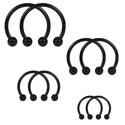 SCERRING 8PCS 16G Stainless Steel Nose Septum Horseshoe Earring Eyebrow Septum Lip Helix Tragus Piercing Ring 6-12mm - 8PCS - Mix Color
