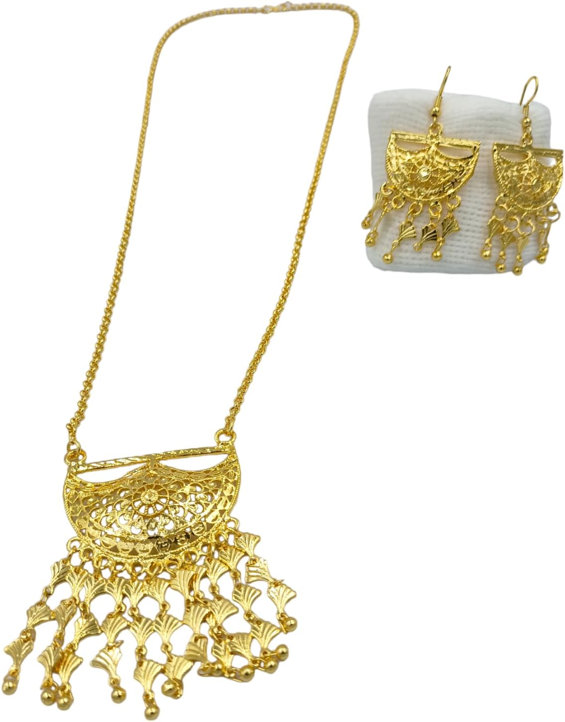 GenericTAJ PLUS Gold Plated Jewellery Long Chain Traditional Necklace Tassel Jewellery Set for Women & Girls | Tassel jewelry Set Golden (2PL0002523)