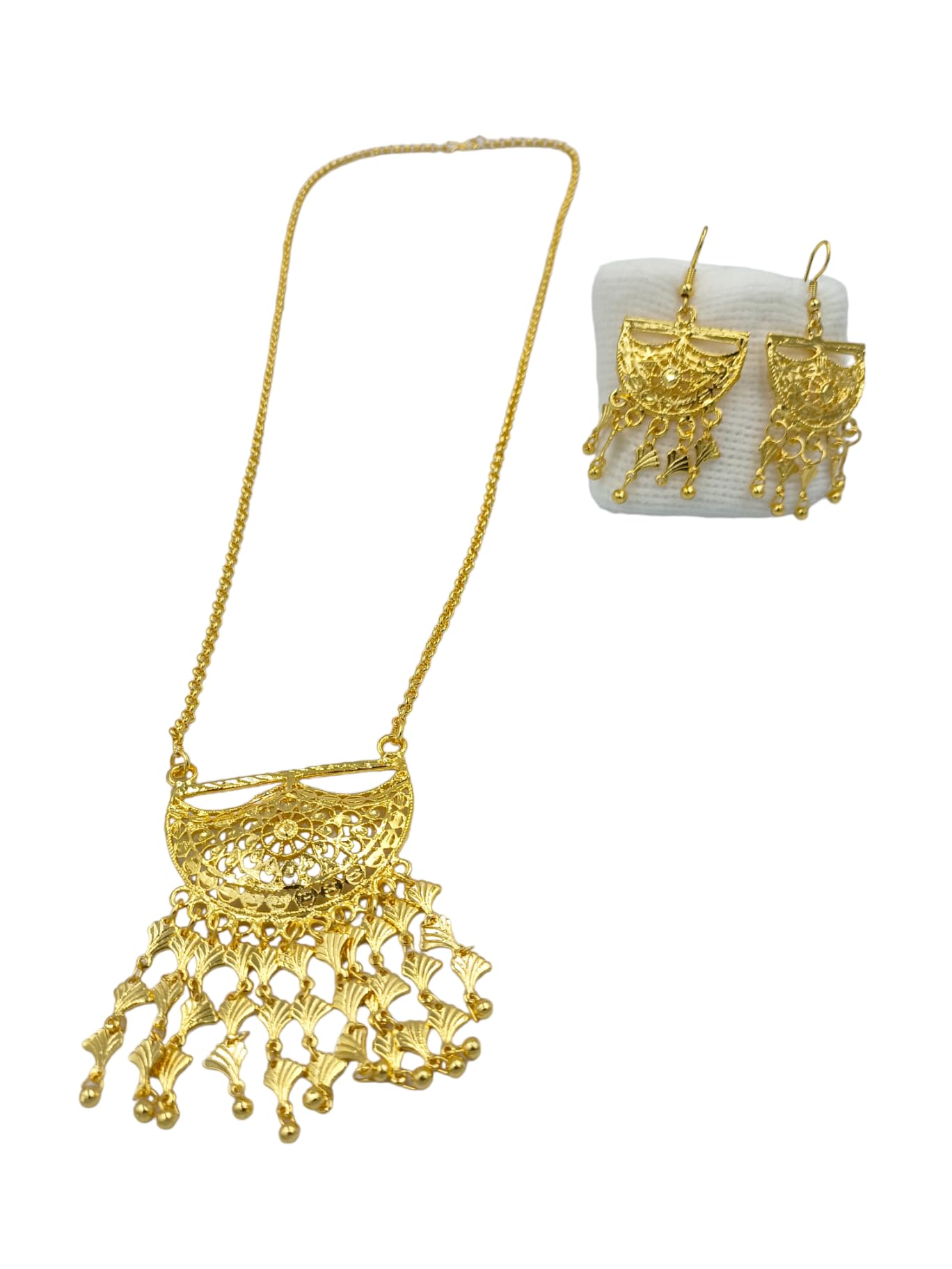 GenericTAJ PLUS Gold Plated Jewellery Long Chain Traditional Necklace Tassel Jewellery Set for Women & Girls | Tassel jewelry Set Golden (2PL0002523)