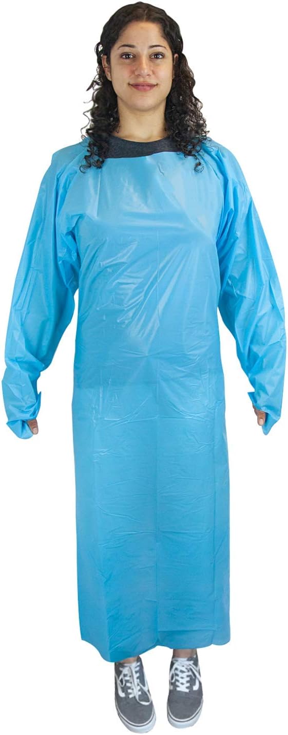 SAFE HANDLER Disposable Sleeve Gown | Open Back with Thumb Loops, 0.5 MIL, Blue, 25 Count