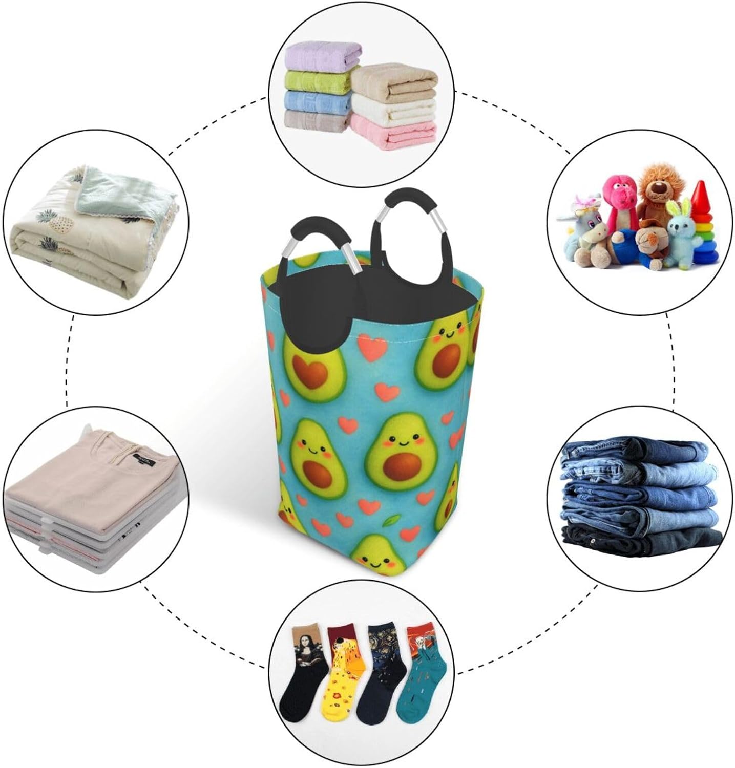 50l Laundry Basket Avocado Love Heart Waterproof Laundry Hamper Foldable Clothes Laundry Bag With Handles