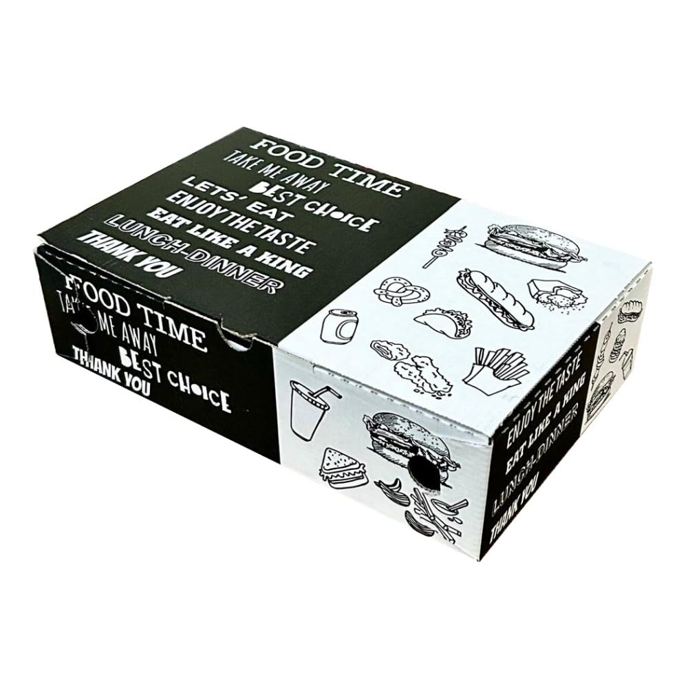 100 Pezzi Delivery Box Cibo da Asporto Ideale per Fritti Non Unge, Contenitore per Alimenti Usa e Getta per Asporto, Delivery, Ristoranti, Fast Food, Picnic, Feste e Cene Informali (17x27x7 cm)