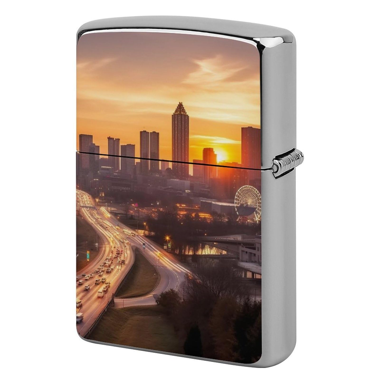 Atlanta City Sunset Landscape Lighter Case for Men, Personalized Lighter Cover for Valentine's Day Gifts, Flip-Top Lighters Shell for Outdoor, Portable Lighters Protective Sleeve