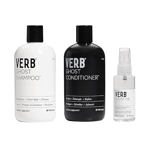 Verb Ghost Trio, aceite para el cabello ligero vegano, acondicionador hidratante y champú sin peso, sin parabenos y sin gluten, acondicionador