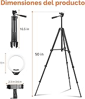 Vista 4 de SENSYNE - Anillo de luz de 10 pulgadas con soporte de trípode extensible de 50 pulgadas, luces circulares LED con soporte para teléfono