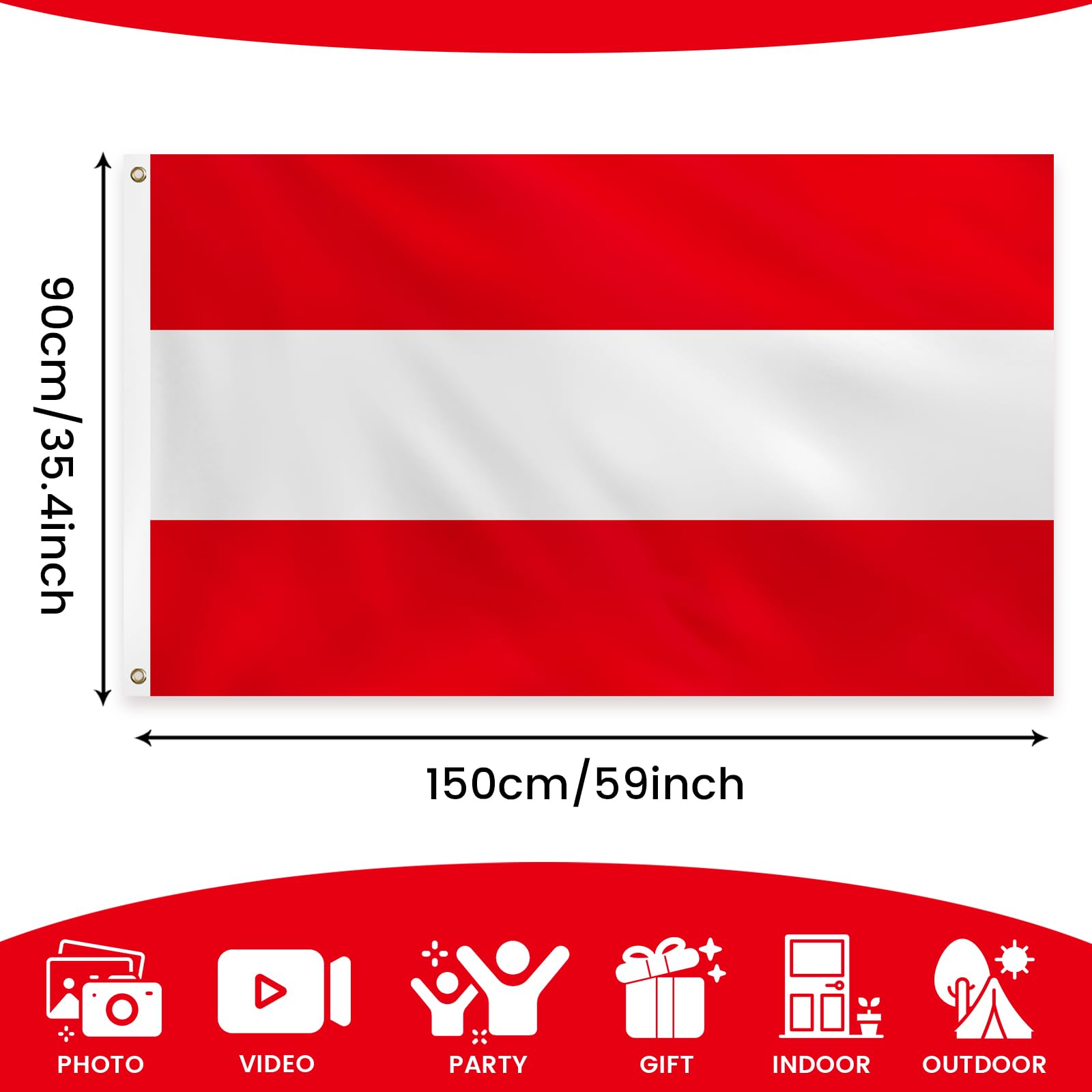 PartyYaa Austria Flag, 5ft x 3ft Austrian Flag for Party Decorations Single Side with 2 Brass Eyelets, Waterproof - Image 2