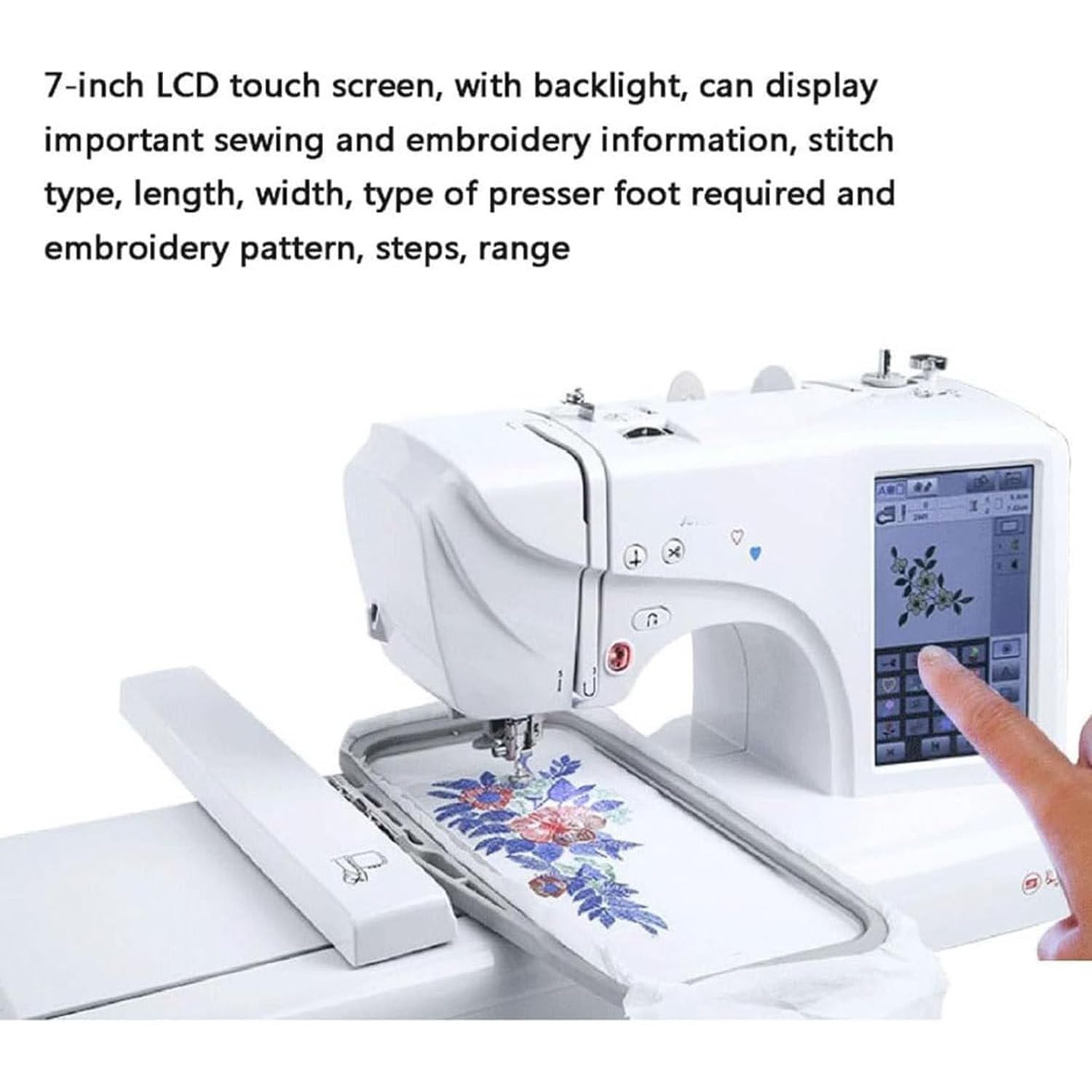 Macchina da ricamo computerizzata per abbigliamento, 4 "x 9,2" grande area di ricamo, 7 '' grande touchscreen LCD per uso domestico, macchina da cucire