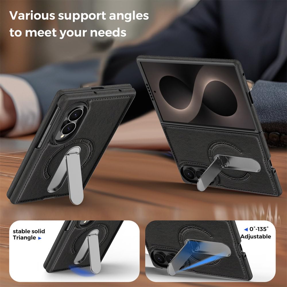 Custodia per telefono in pelle con supporto magnetico pieghevole per Samsung Galaxy Z Fold 8 Ultra 7 6 5 4 con ricarica wireless e antiurto, grigia, per Samsung Galaxy Z Fold 7