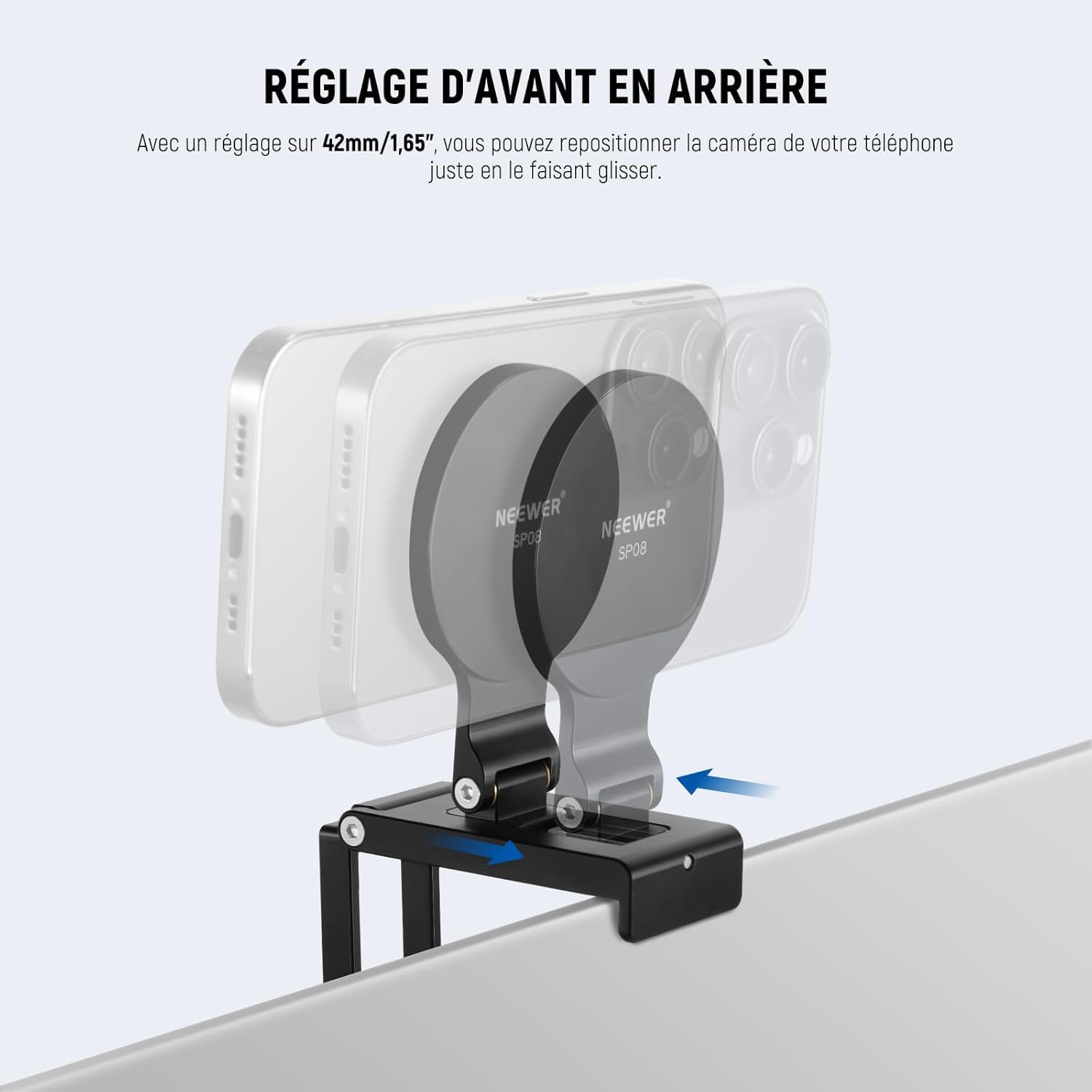 NEEWER Support pour Appareil Photo Continuité pour Moniteur de Bureau, Support Magnétique Trois Parties pour Téléphone Webcam, Base Type Arca, Compatible avec MagSafe iPhone iMac, Mac, Samsung, SP08