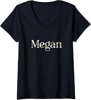 Womens Megan Name Custom Flower Personalized Botanical Women Girl V-Neck T-Shirt