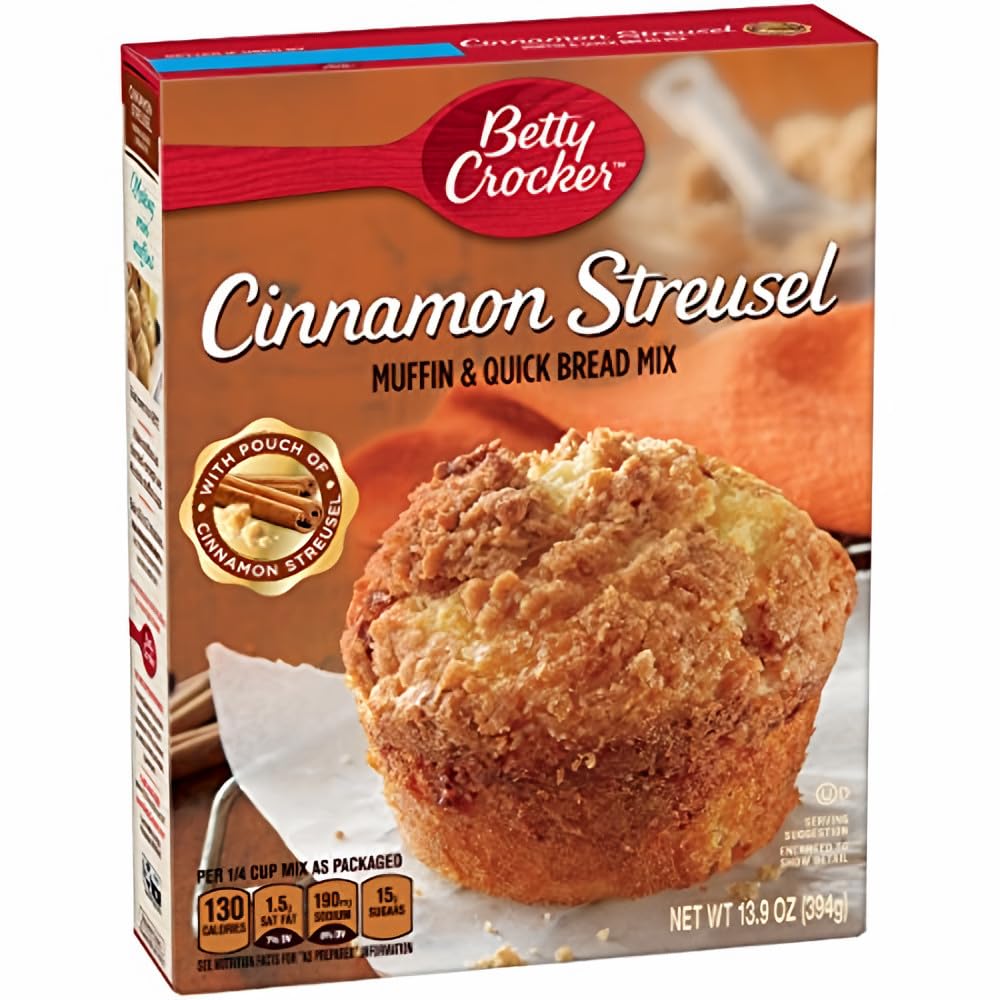 Betty Crocker Premium Muffin & Quick Bread Mix, Cinnamon Streusel, 13.9-Ounce Boxes (Pack of 4)