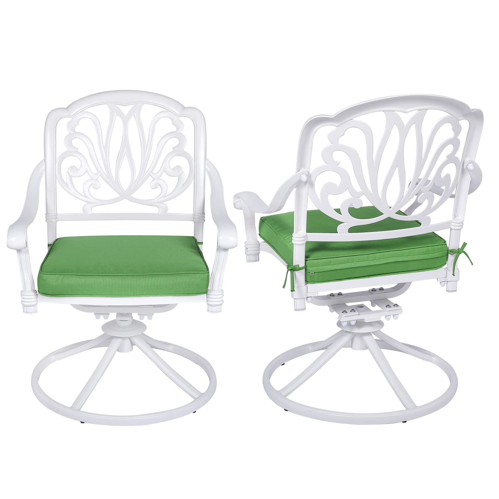 VIVIJASON 2-Piece Outdoor Bistro Swivel Dining Chairs, Patio Cast Aluminum Dining Rocker Chairs, Patio Furniture Chair Set with Cushion for Balcony,