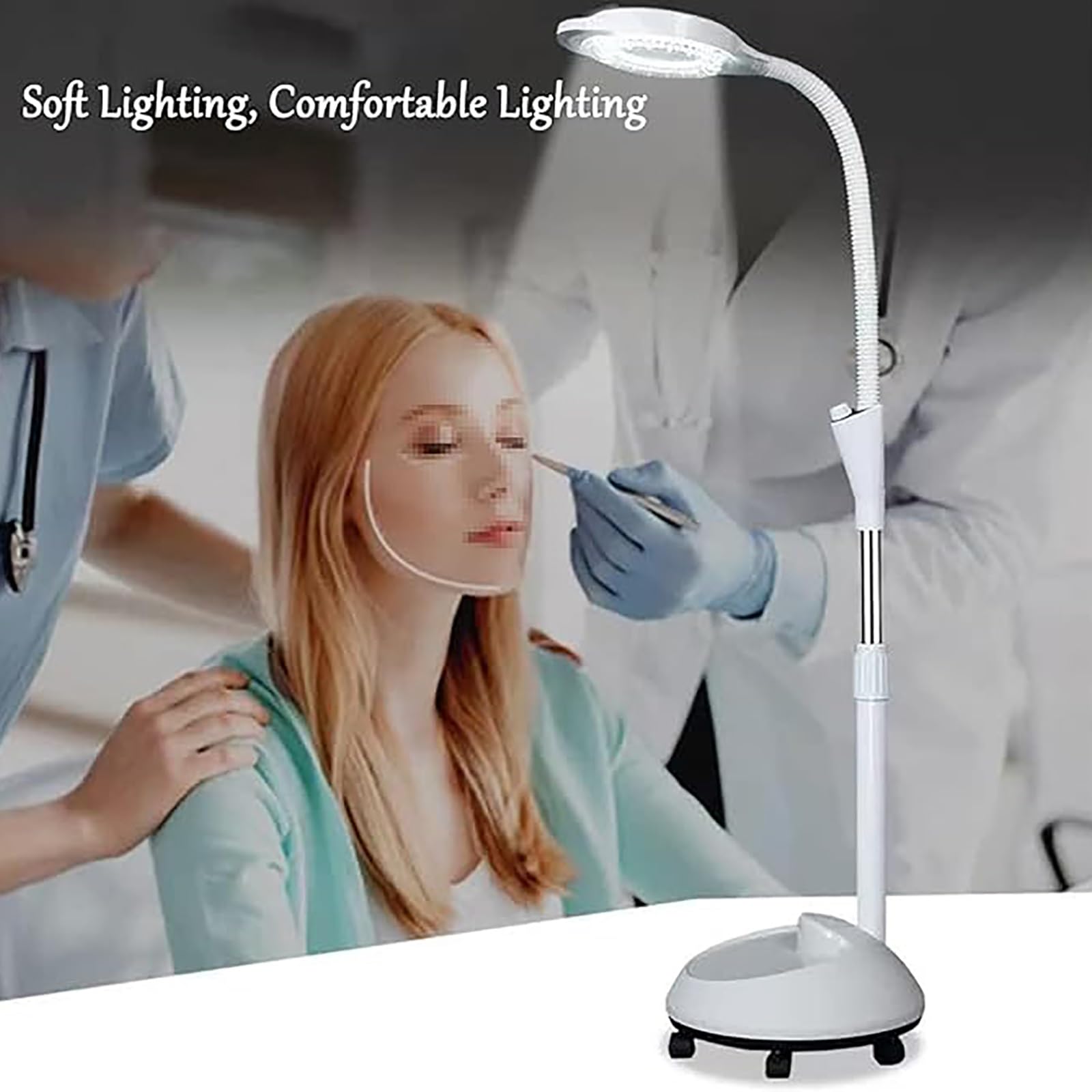Lampe d'examen chirurgicale mobile, lampe d'examen sur roulettes, avec loupe 8X, lampe d'examen à col de cygne flexible, adaptée à la clinique externe, à l'examen physique, au salon de beauté