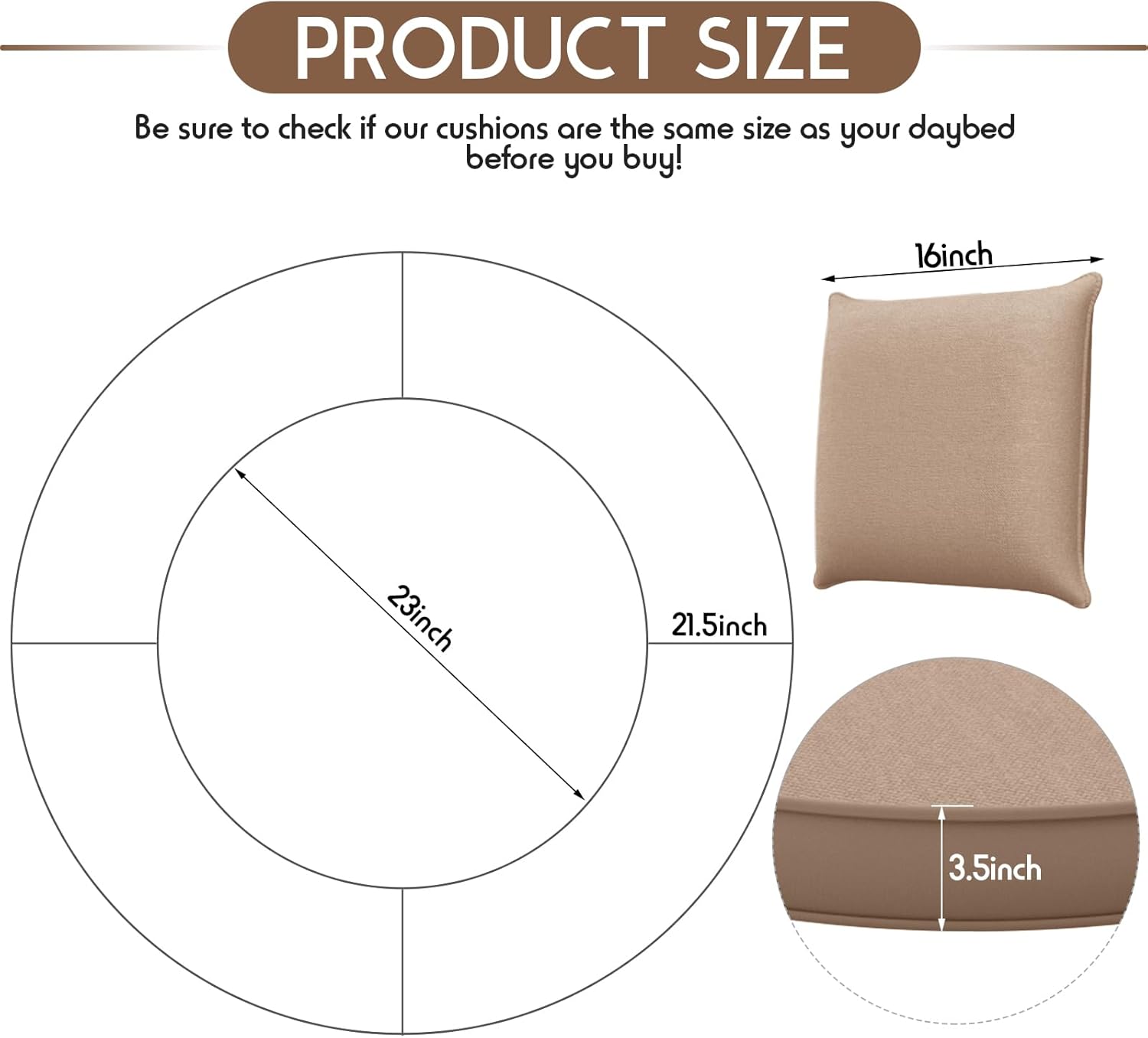 Outdoor Daybed Cushion Cover, 66" Replacement Round Bed Cushions Cover,Out Door Waterproof and Fade-Resistant Sun Bed Outdoor Cushions Cover - Patio Round Daybed Cushsion Covers, Covers ONLY
