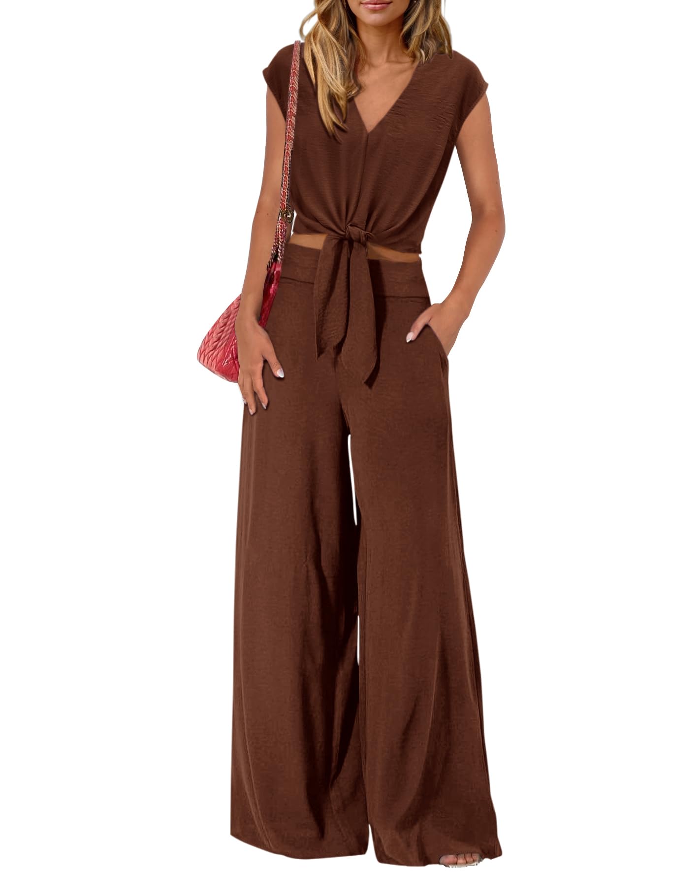 View 1 of [MISSING TOP] PRETTYGARDEN Women's 2 Piece Pant Set, Coffee, L