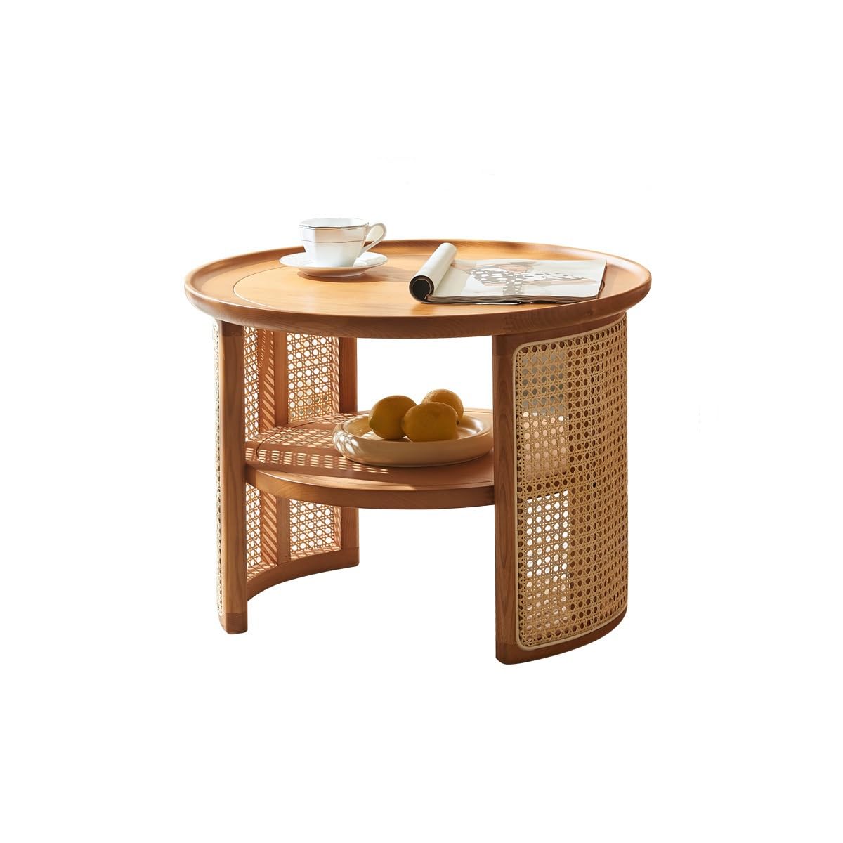 eexbz Sofa Home Living Room Sofa Side Table High and Low Wabi-sabi Style Retro Wooden Rattan Small Coffee Table Low Table Sofas for Living Room(B,S-45x55cm)