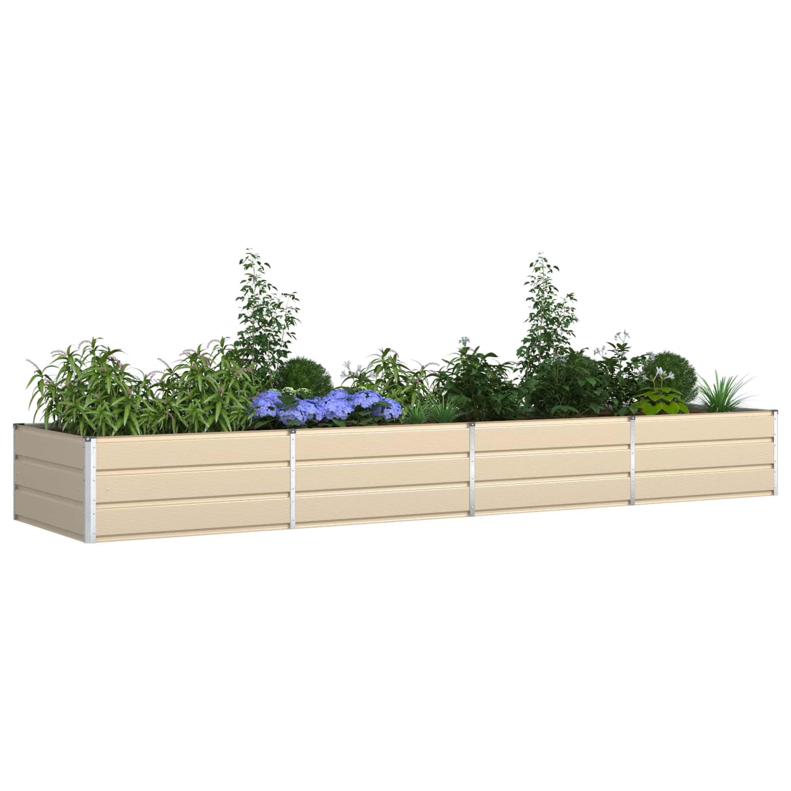 Macetero marfil 385 x 100 x 45 cm – Gran bancal elevado de acero galvanizado para jardín y terraza – Jardinera estable de metal en diseño industrial – Maceta robusta