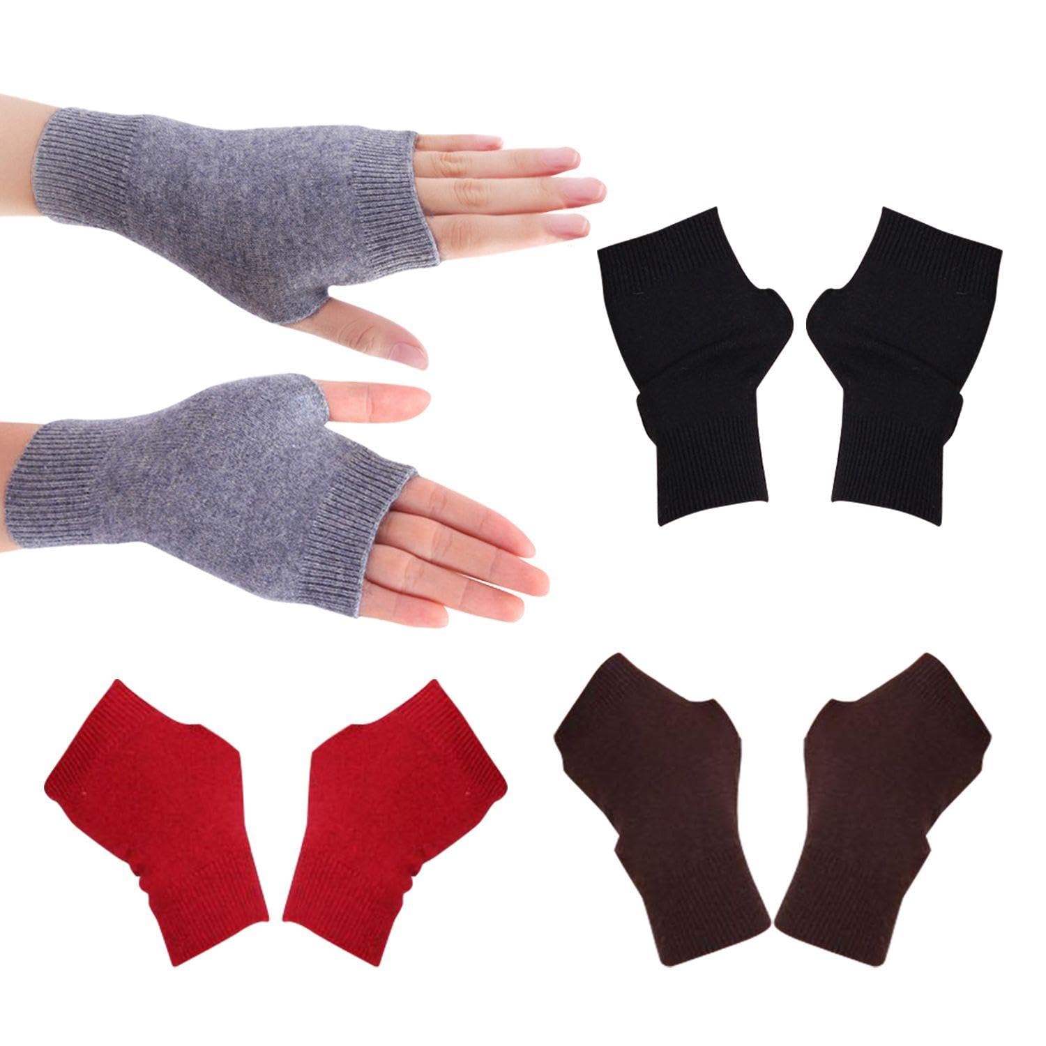 VEHYEGOI 4 Pairs Of Knitted Gloves, Cashmere Warm Half-Finger Gloves, Simple And Fashionable Fingerless Gloves, Elastic Winter Wrist Guards