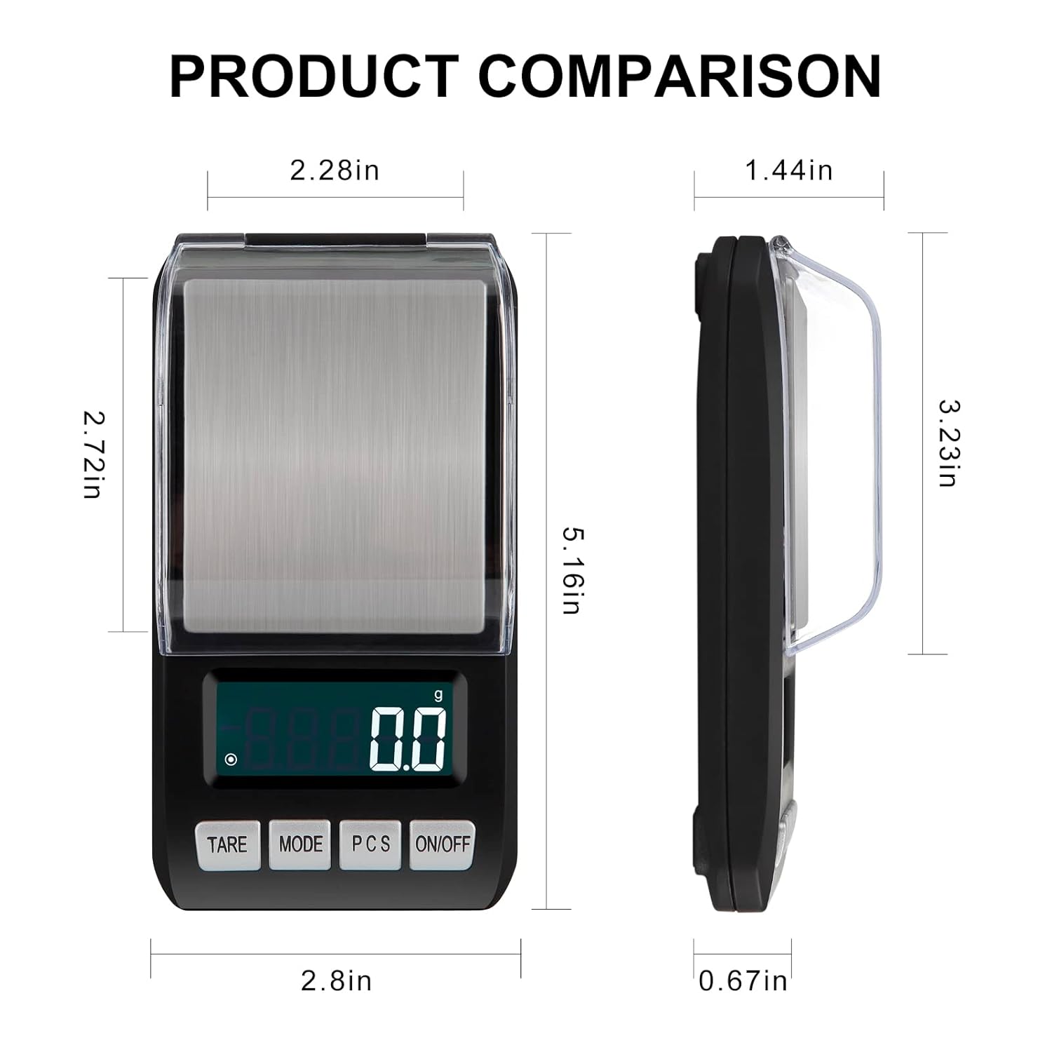 Dimensions of the Benechef Digital Jewelry Scale