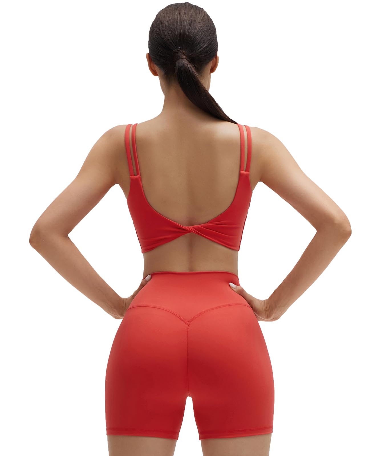 SUUKSESS Womens Workout Set Fitness Yoga Pilates Crop Tank Twist Back Cami High Waisted Tummy Control Bike Short