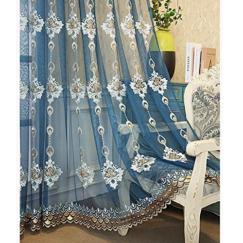 Luxe rideaux transparents brodés bleu oeillets de haute qualité