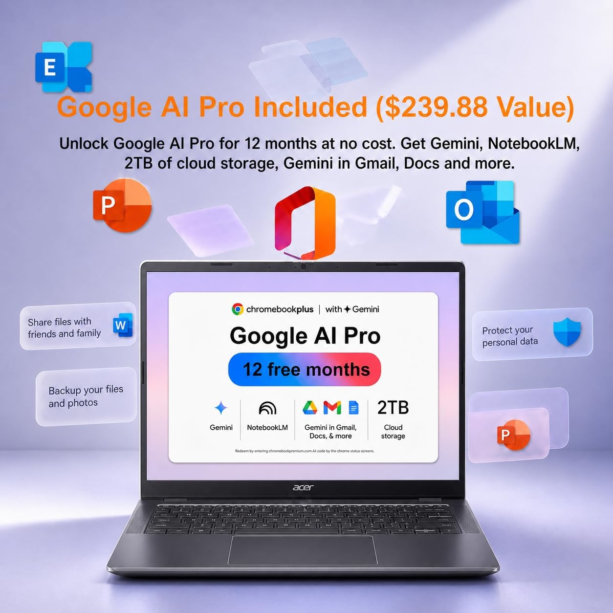 Acer Chromebook Plus 514 Laptop (14" FHD+ Touchscreen, Intel 8-Core i3-N355, 8GB RAM, 512GB SSD) Education, K12, Students & Business, 1080p Webcam, Backlit, Lightweight, Long Battery Life, Chrome OS
