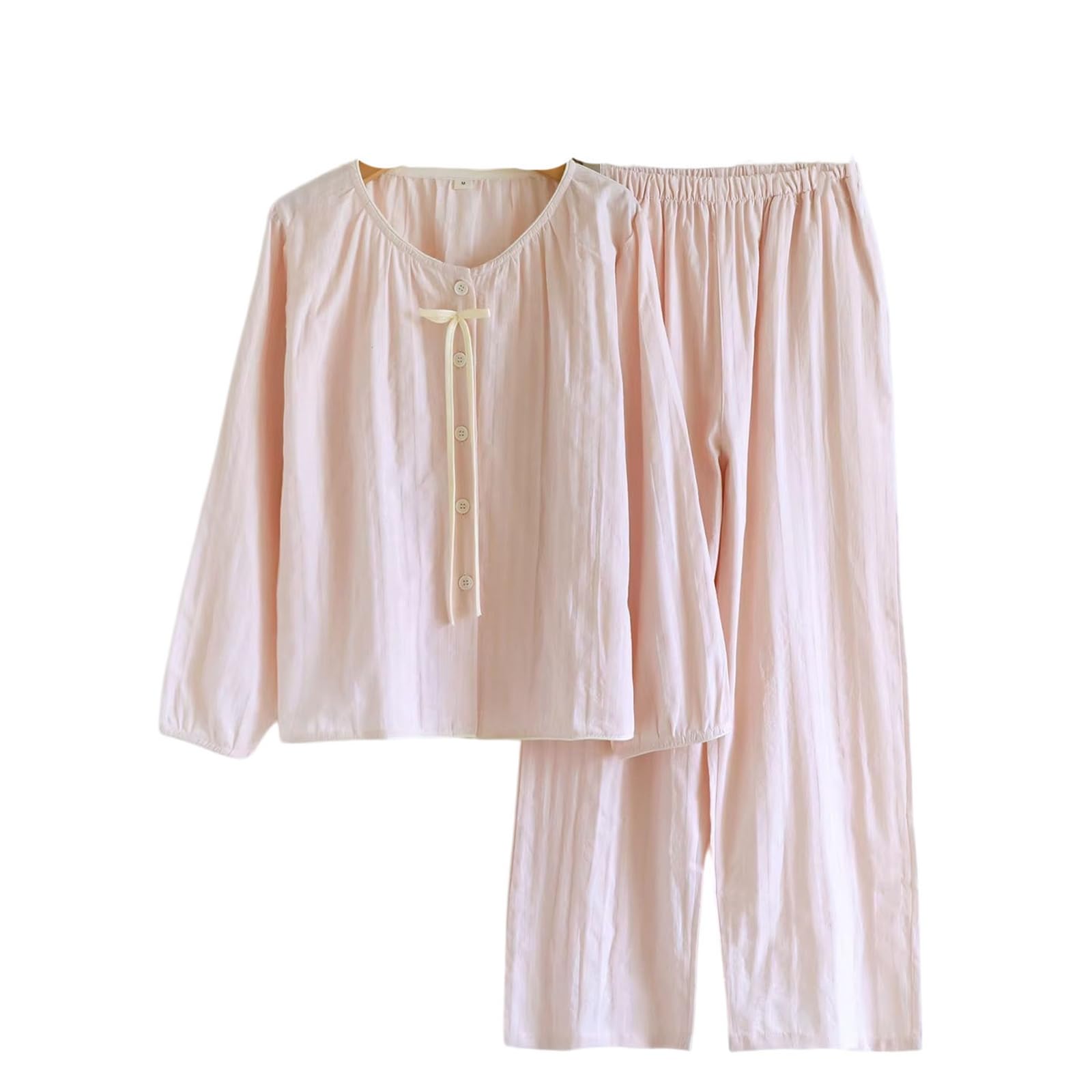 Conjunto de pijama de algodón de color liso para mujer, manga larga, pantalones largos, primavera y otoño