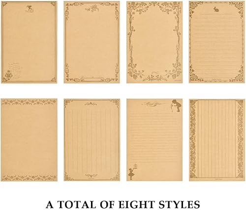 Miniatura 4 de FOCCTS Juego de papel y sobres antiguos, 96 hojas de papeles estacionarios vintage de 5 x 7 pulgadas, 48 sobres, hojas de letras de aspecto antiguo