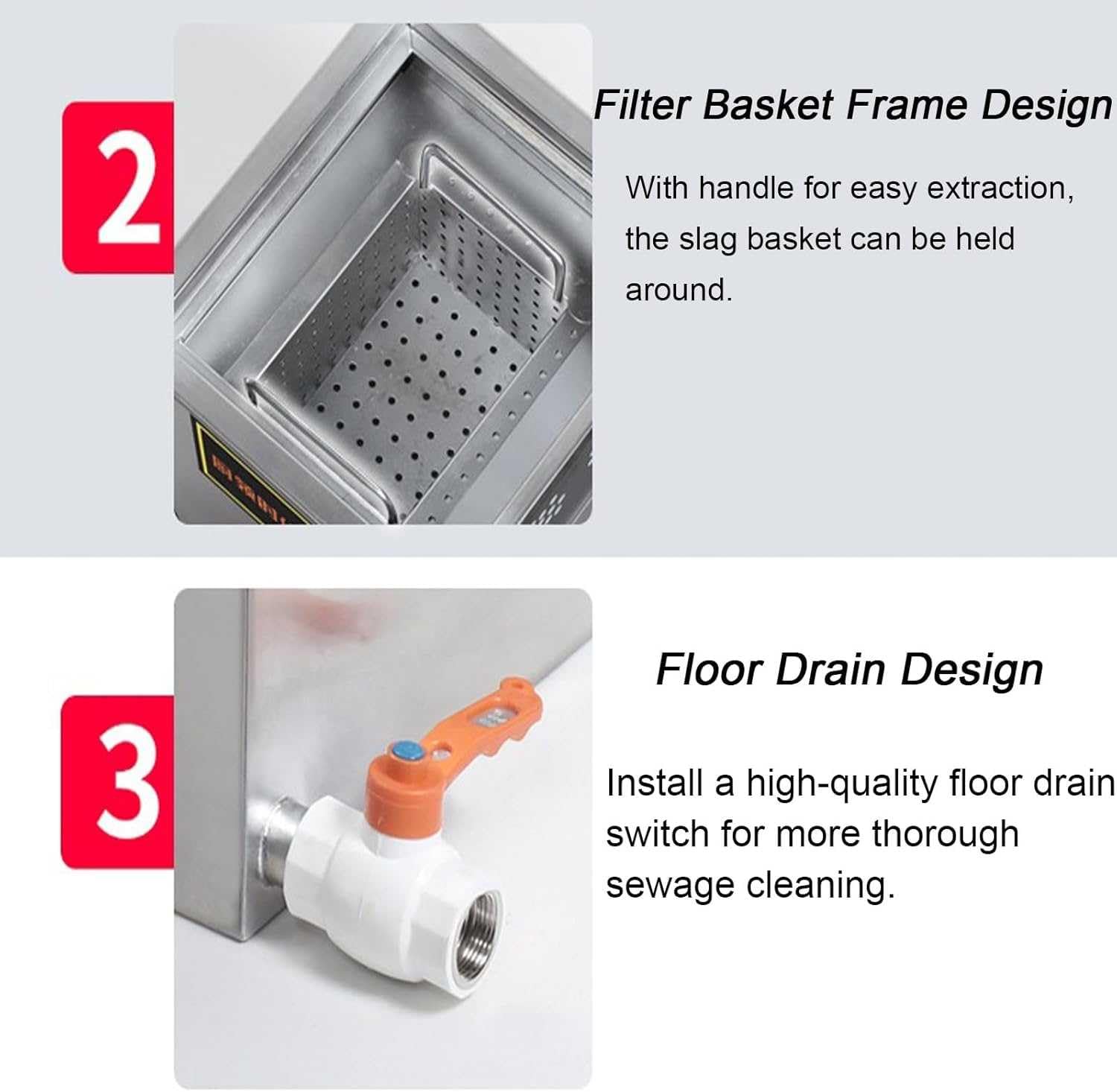 Intercepteur de bac à graisse commercial en acier inoxydable, séparateur de filtre à huile et d'eau avec entrée supérieure sous l'évier, filtre à huile pour eaux usées pour restaurant, café, cuisine