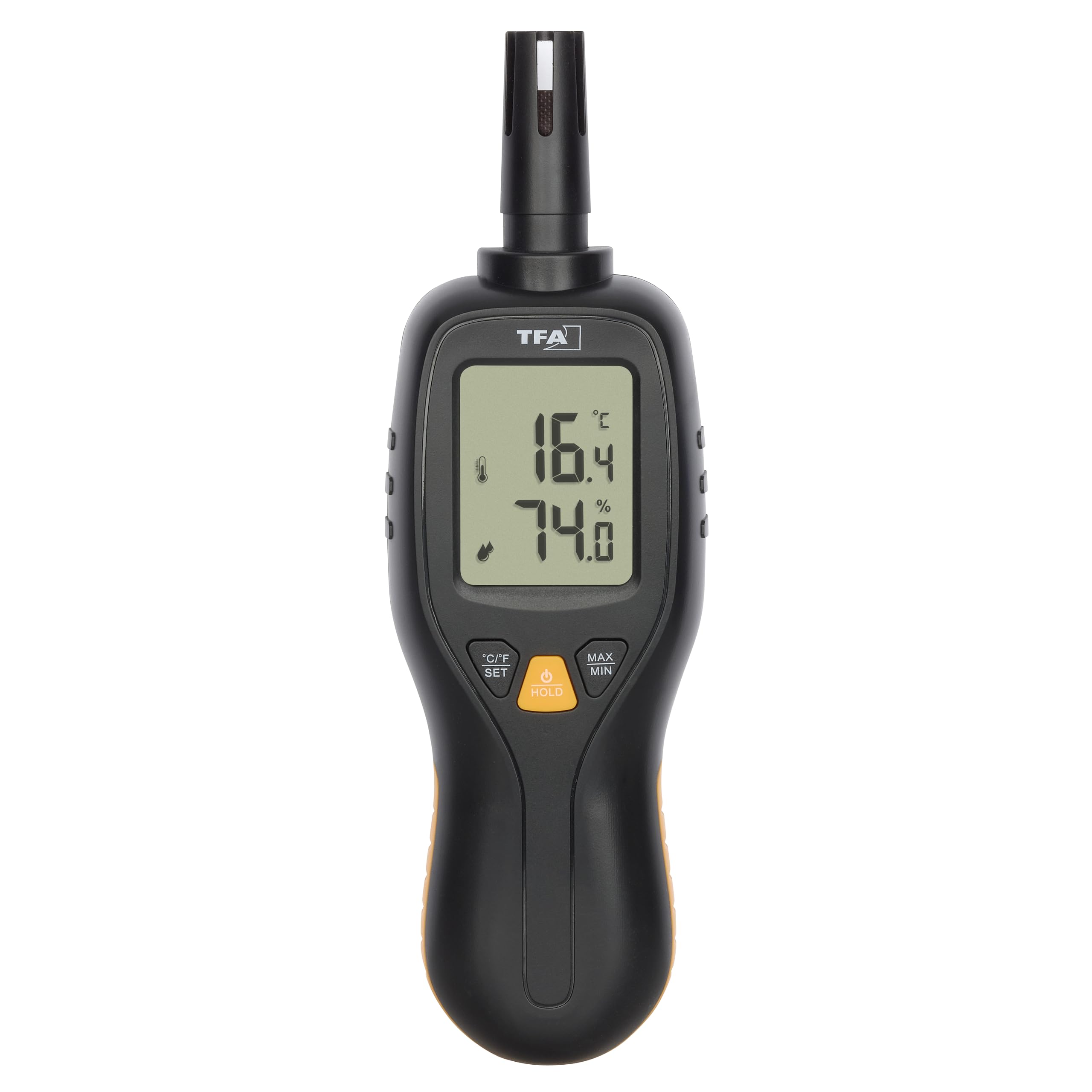 TFA Dostmann Igrometro professionale, misuratore di umidità digitale, 31.1066.01, veloce, preciso, da -50 a +70 °C, precisione 0,3 °C, termometro, funzione max min, retroilluminazione, nero