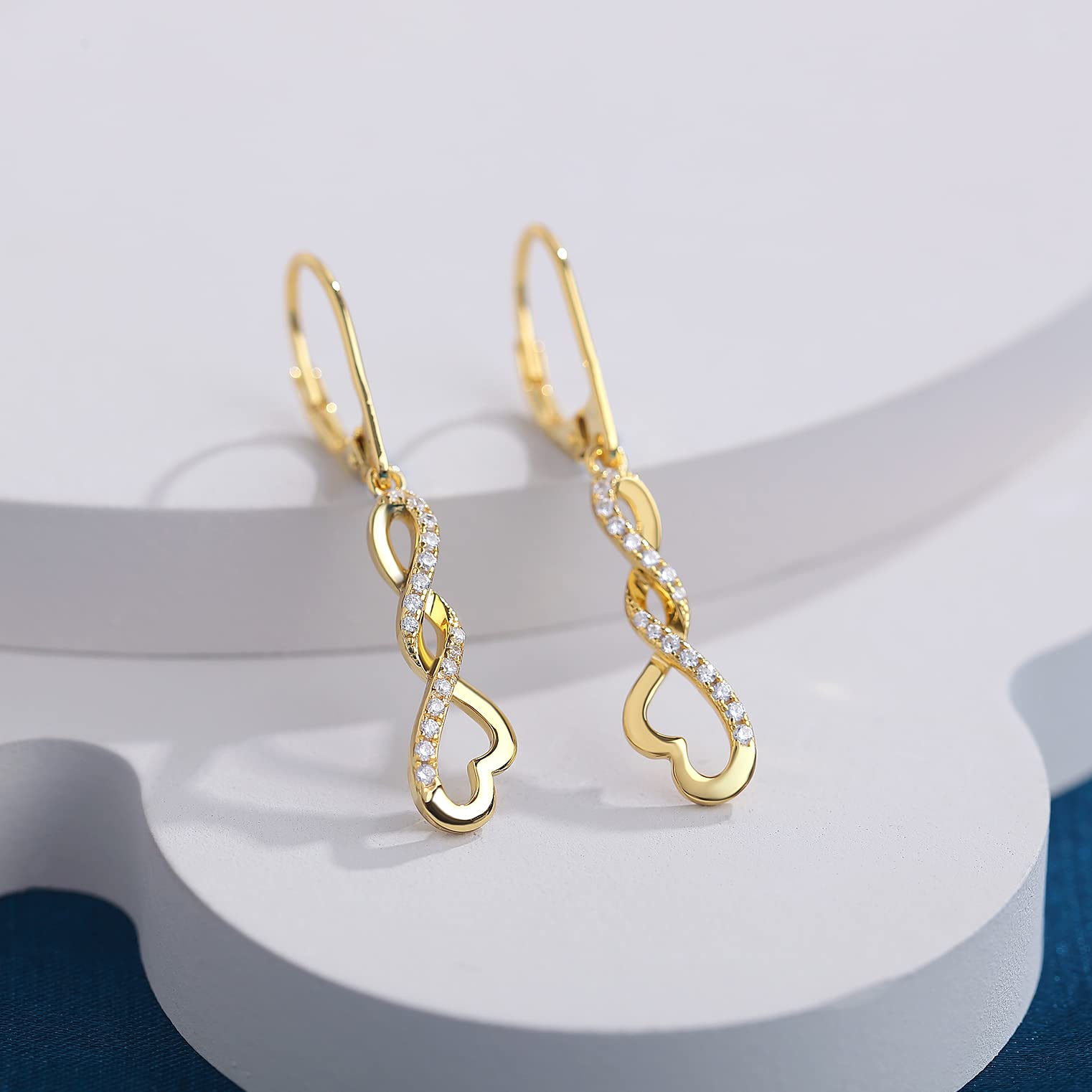 Jiamiaoi 18K Weißgold Plattiert Brillant Ohrringe - Silber 925 Hängend Sterling Unendlichkeit Infinity Lang Damen Diamant