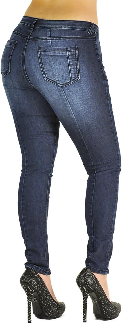 Poetic Justice Women's Curvy Fit Blue Washed Denim Pieced Skinny Zip Ankle Jeans