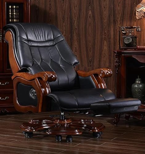 Kinnls Qili Office Chair Recliner With Massage,Genuine Leather Ergonomic Managerial & Executive Office Chairs High Back Office Desk Chair With Solid Wood Armrest And Footrest (Coffee-Cowhide Leather) #TOP1