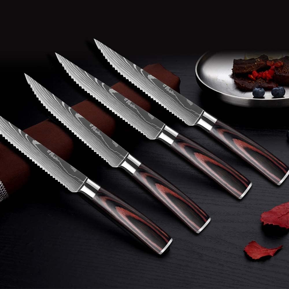 Steak Knife Set, 6PCS Stainless Steel Steak Knife Meat Cleaver Slicing Knife Dining Kitchen Knife Kitchen Cooking Tools set BY KKZY (Color : 6PCS-C)