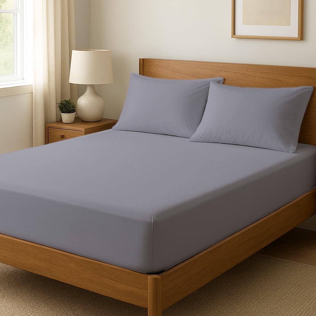 Novexa 100% Egyptian Cotton King Size Fitted Sheets 400 Thread Count 35cm Deep Cooling Hotel Quality Bed Sheet Luxury Ultra Soft Bottom Silver Fitted Bedsheets โ image 1