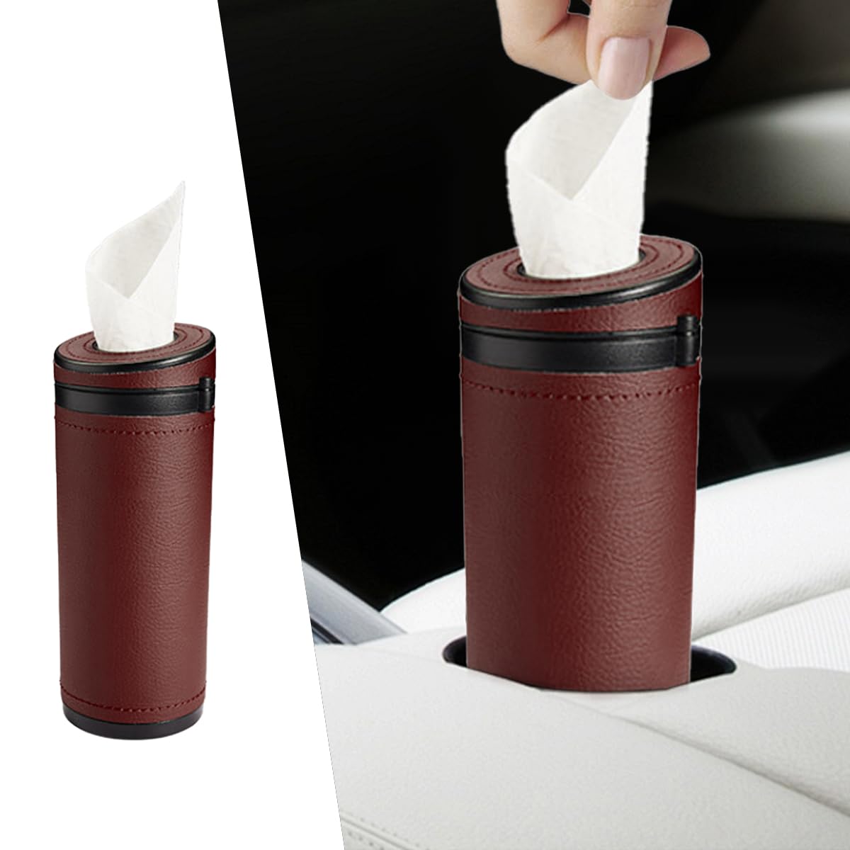 Car Tissues Holder, Multifunctional Tissue Cylinder Boxes, Car Tissues Canned, Travel Tissue Tubes, Car Box Container Fit for Car Cup Holder Home Bathroom Office (Wine Red)