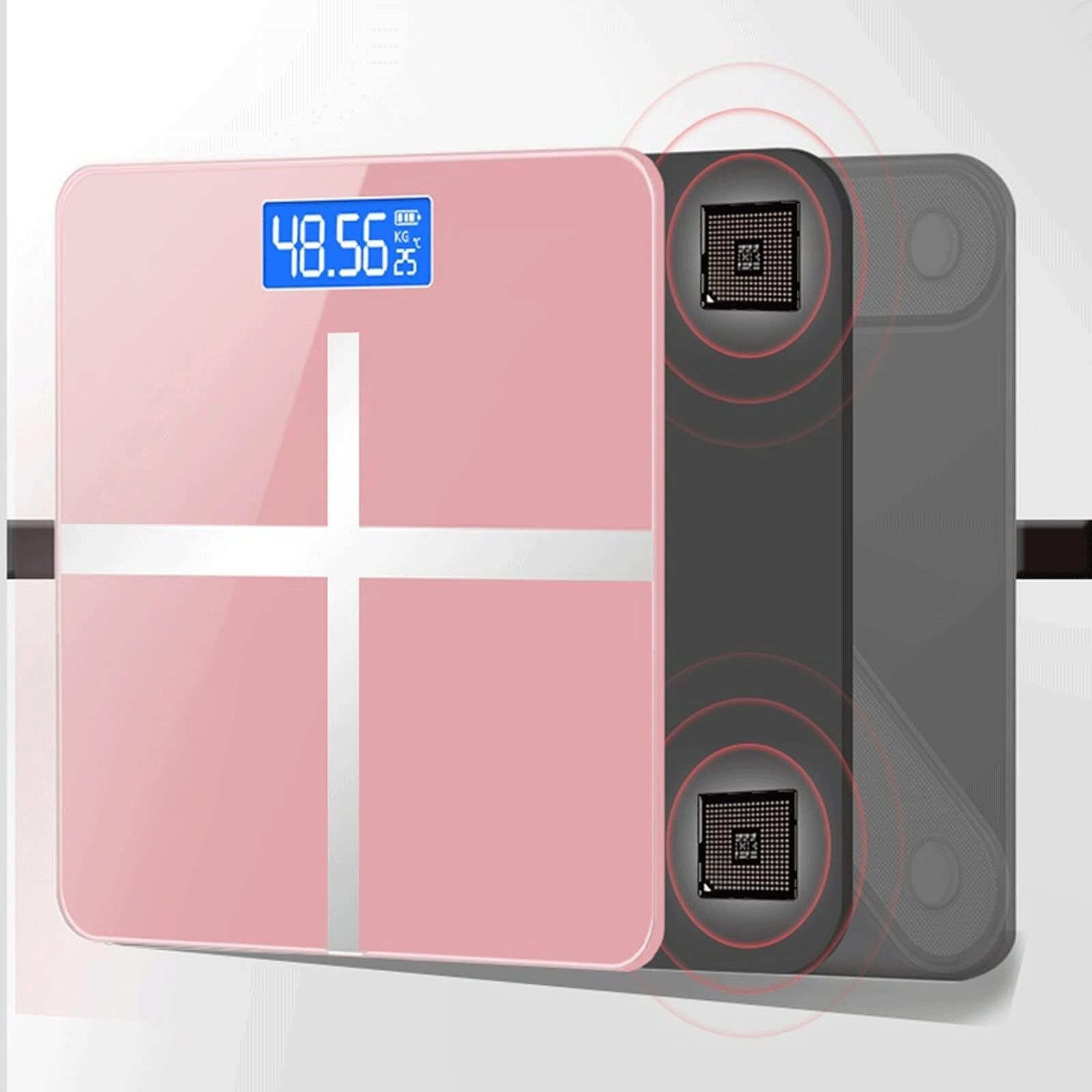BáScula De BañO Báscula Electrónica con Pantalla LCD, De Peso Carga USB, Baño, Grasa Corporal Uso En Interiores(Black)