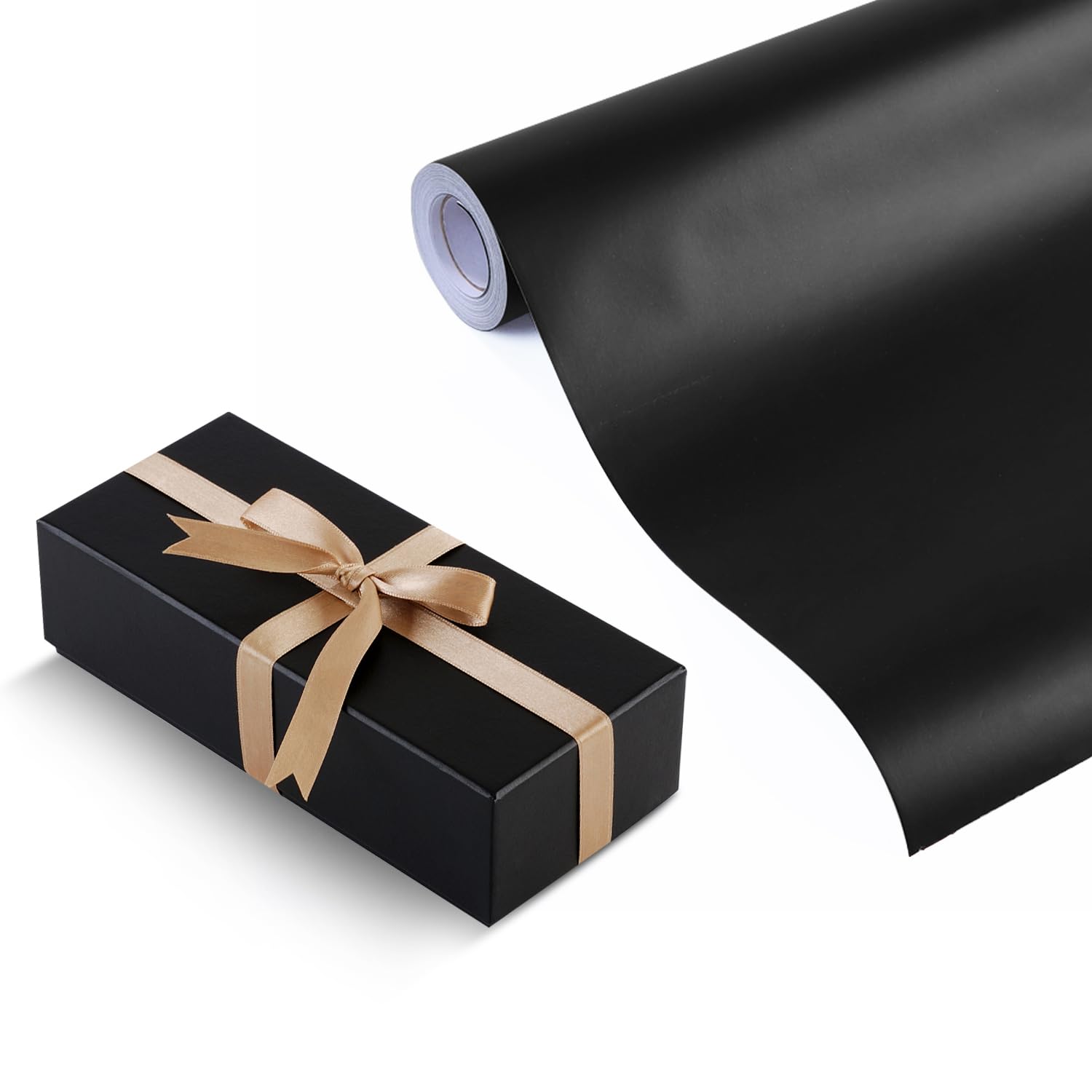 Black Wrapping Paper Roll 44.5cm X 10m, Black Birthday Gift Wrapping Paper Roll Recyclable Gift Wrap Paper for Birthday, Party, Wedding, Christmas, Festive Decorations, DIY Crafts — image 1