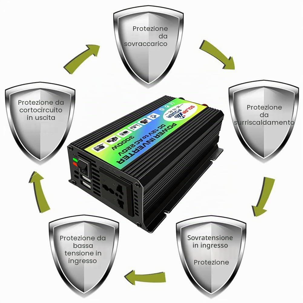 Inverter da Auto Invertitori di Corrente per Auto Convertitore 12v 220v 300W Convertitori di Potenza er Veicolo Camper Smartphone