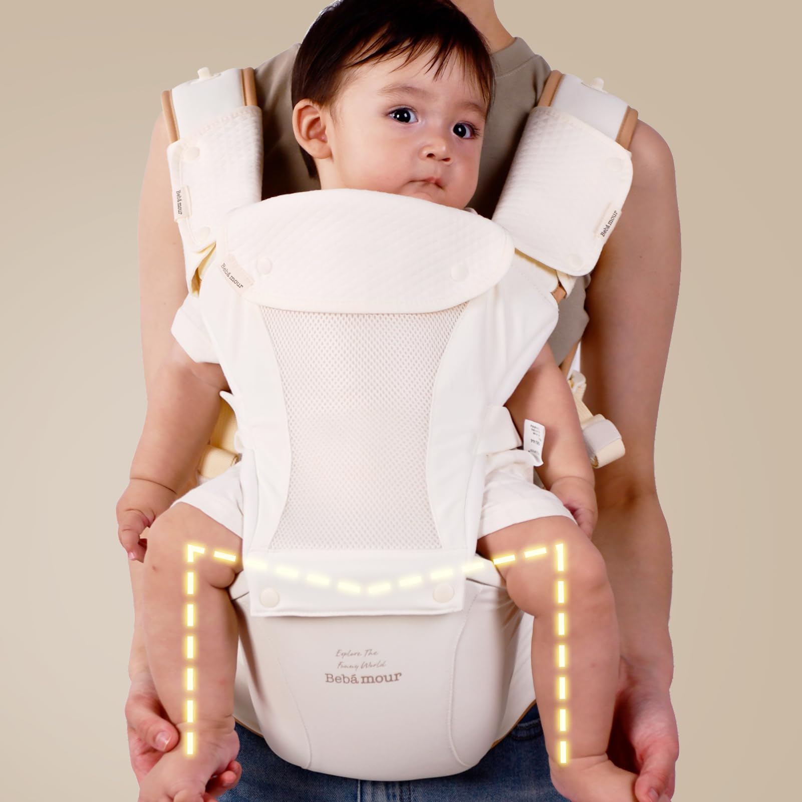 Bebear Marsupio,Bebamour Marsupio per 0-36 mesi, marsupio traspirante da neonato a bambino, approvato dagli standard di sicurezza, seggiolino ergonomico 6 in 1 anteriore,Cotton Beige